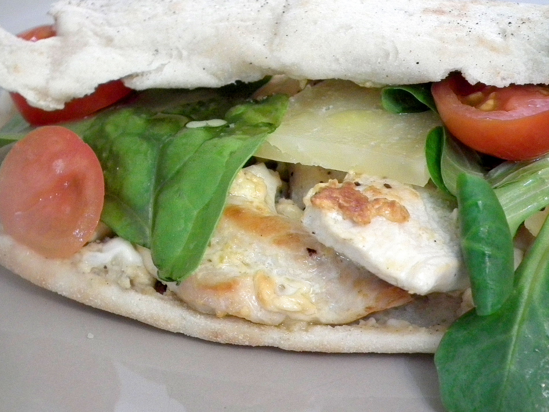 Chicken, cheese, salad pitta bread