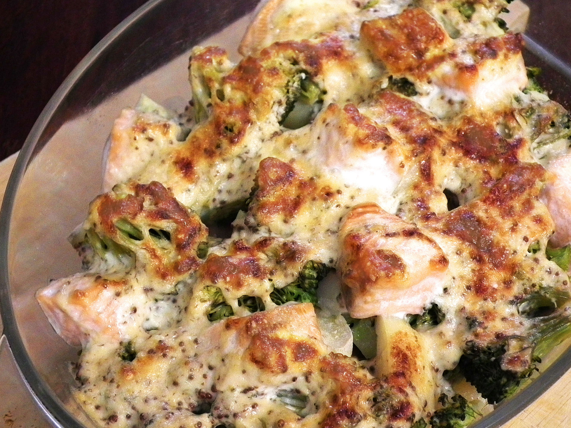 salmon and broccoli potato bake